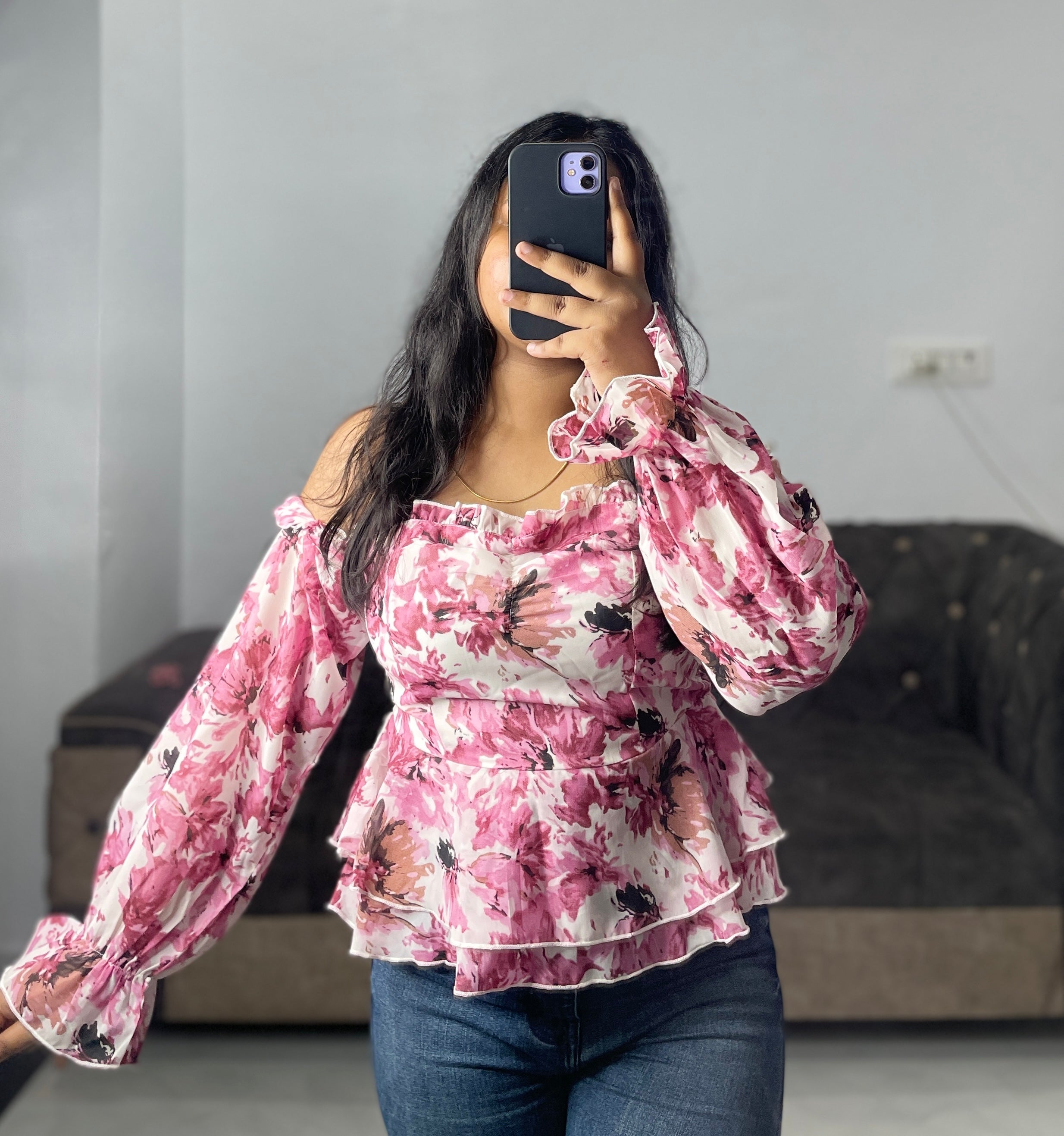 Off shoulder pink top