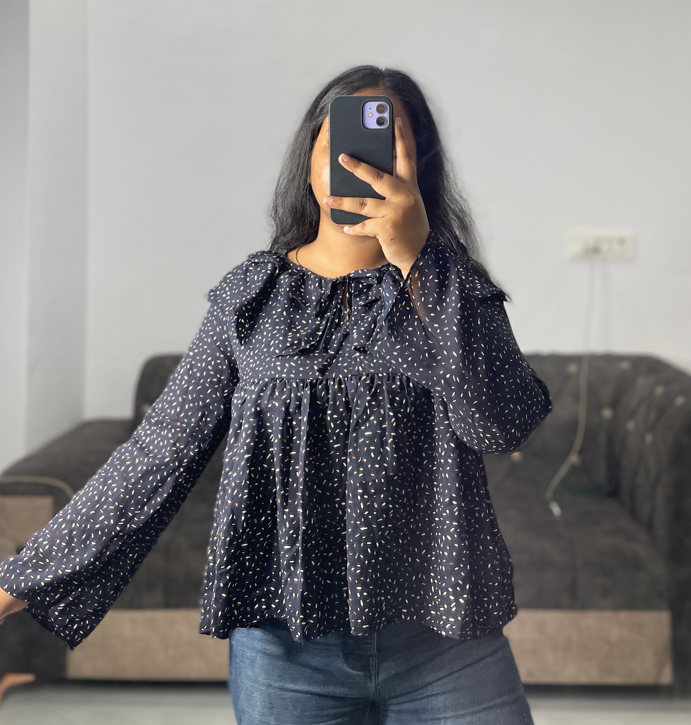 Navy peplum top