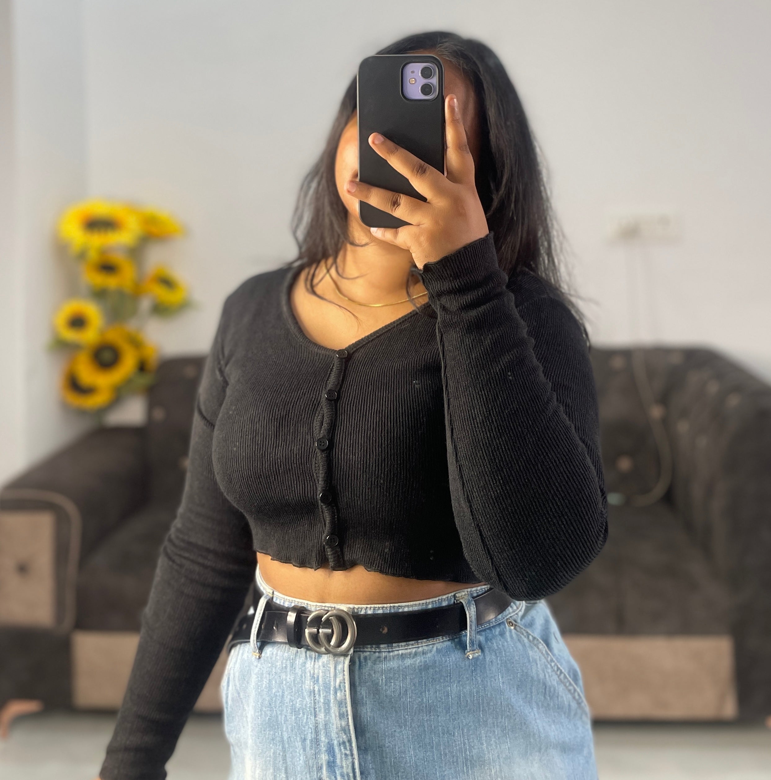 Black knit crop top