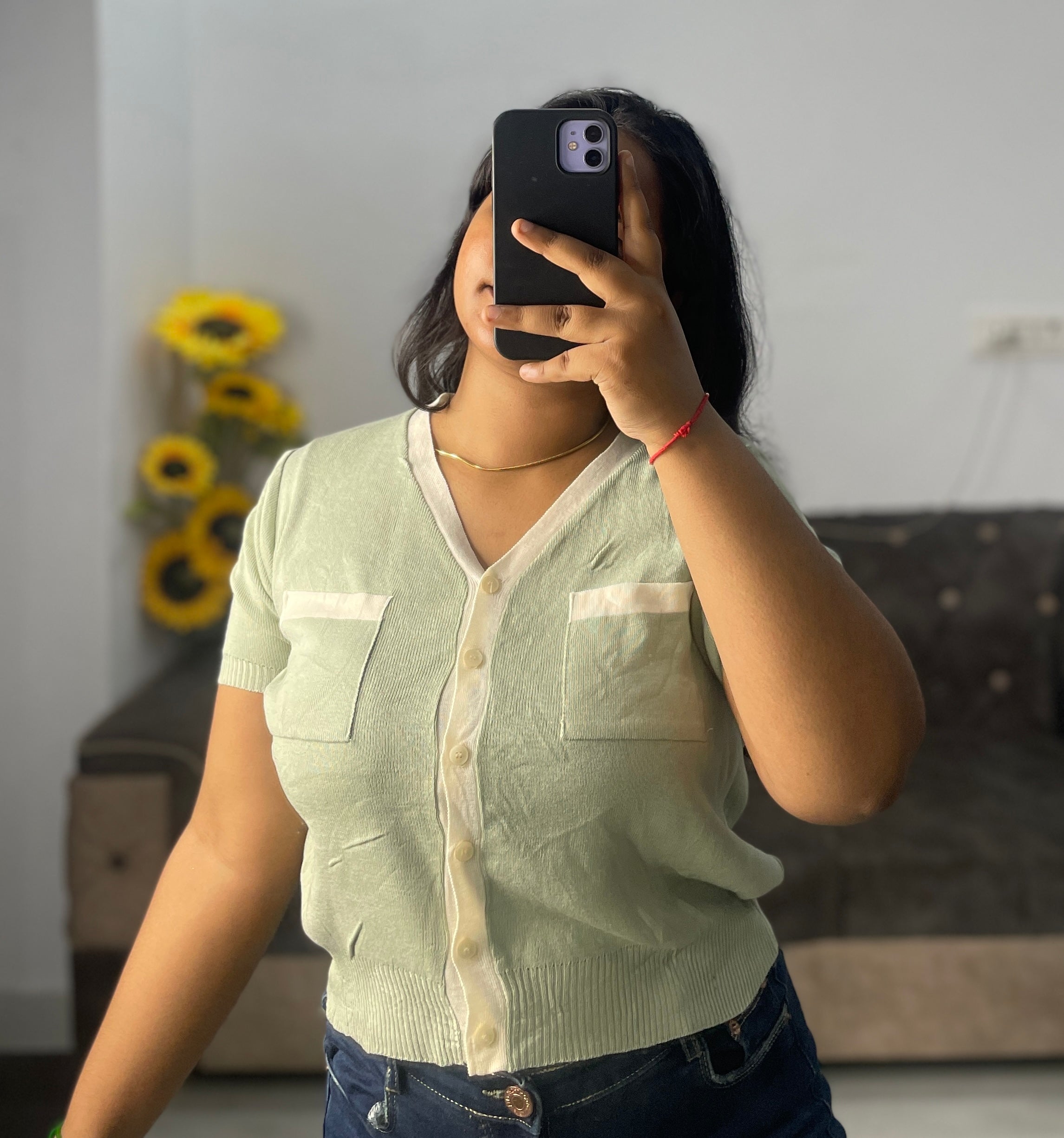 Green knitted top