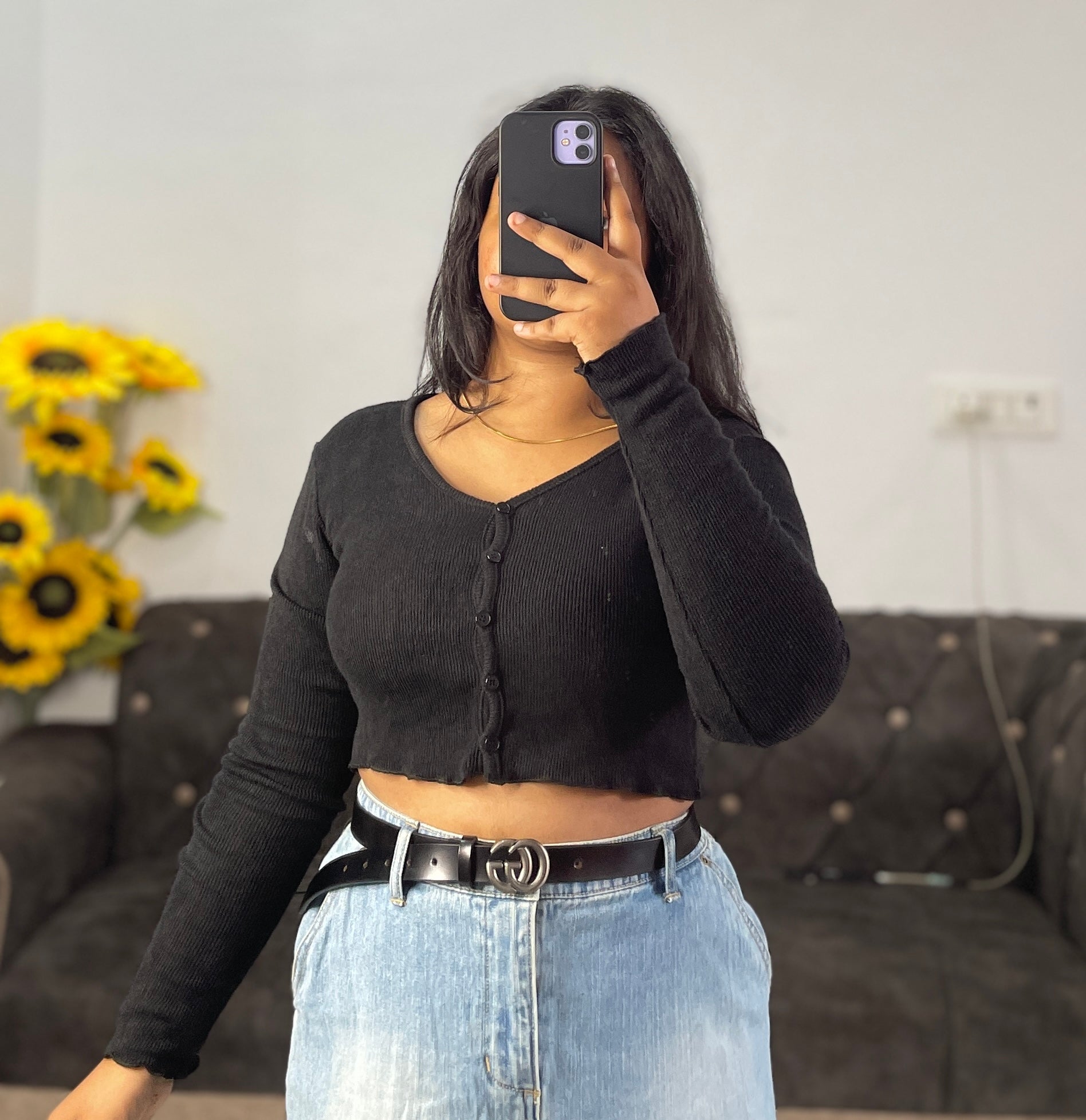 Black knit crop top