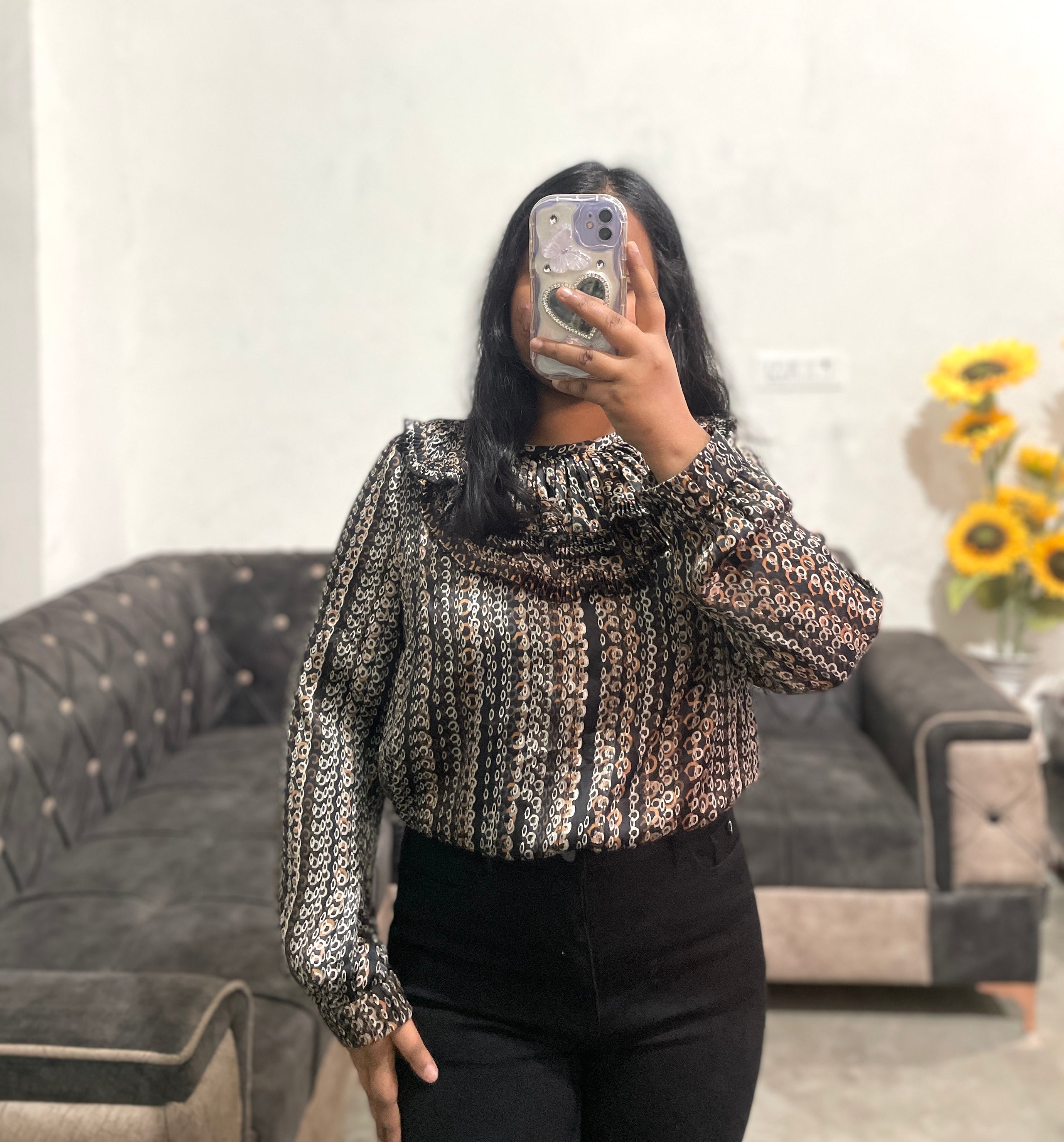 Satin ruffle top
