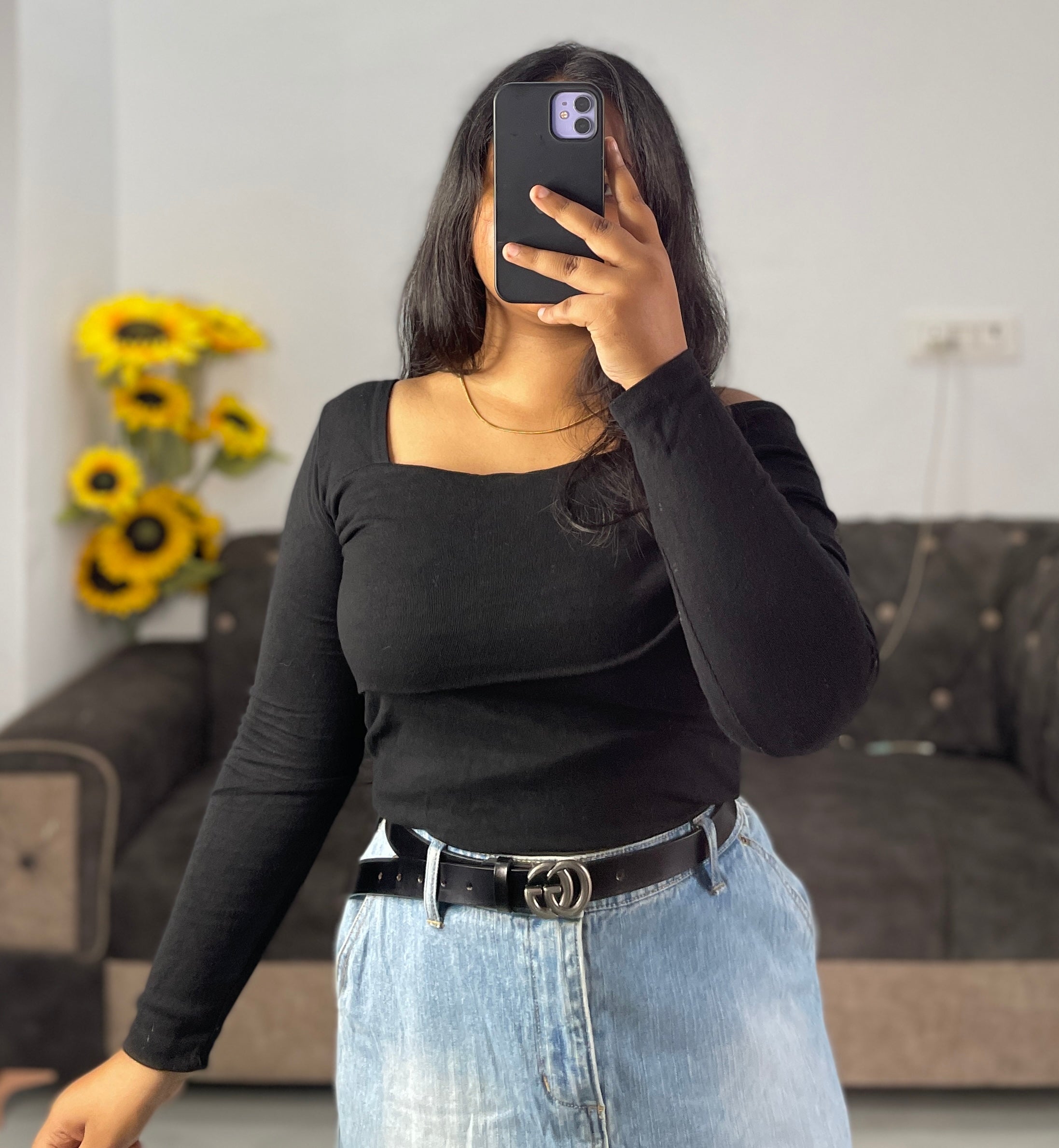 Black off shoulder top
