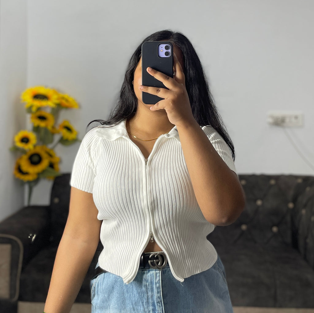 White double zip crop top