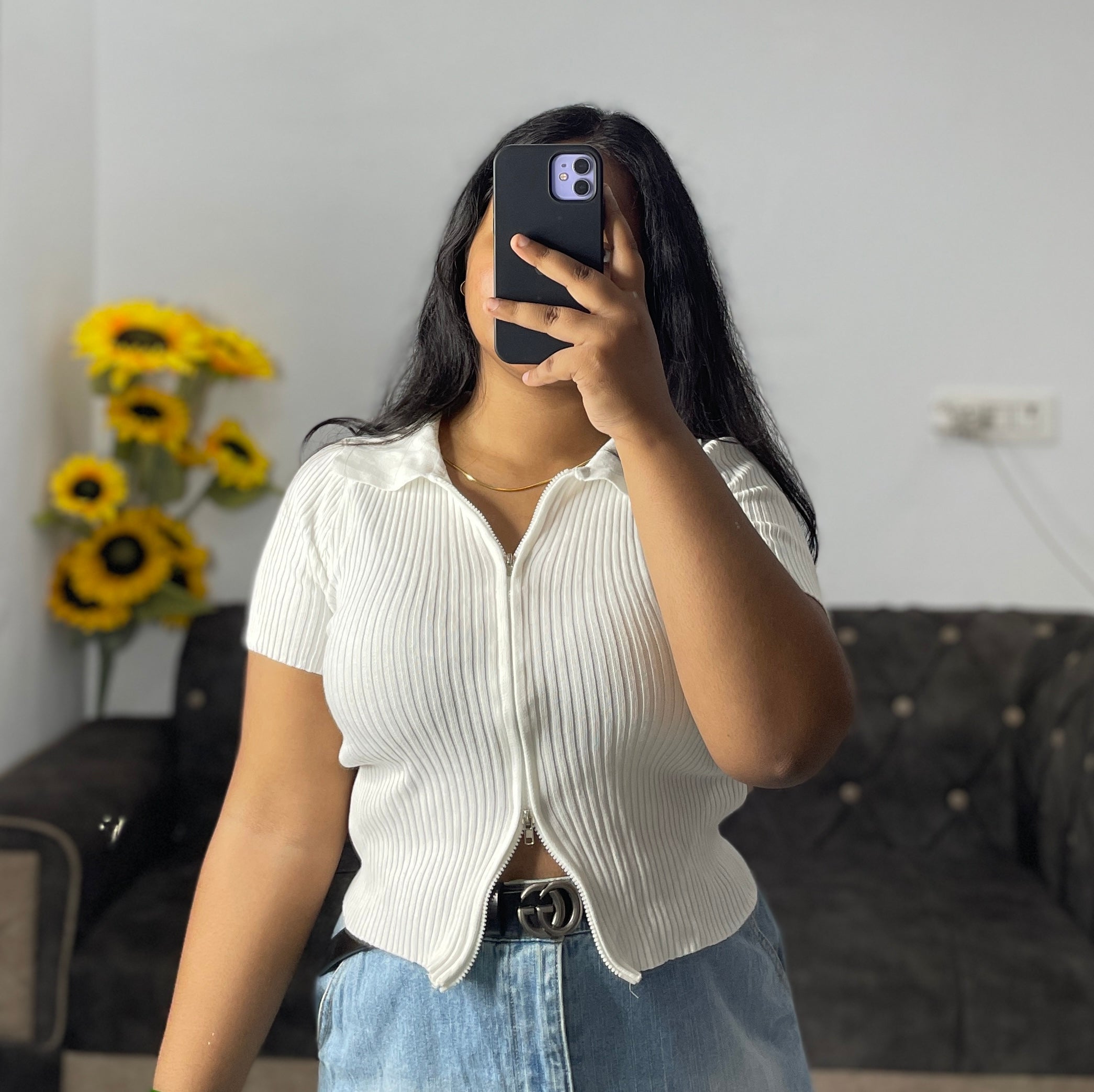 White double zip crop top