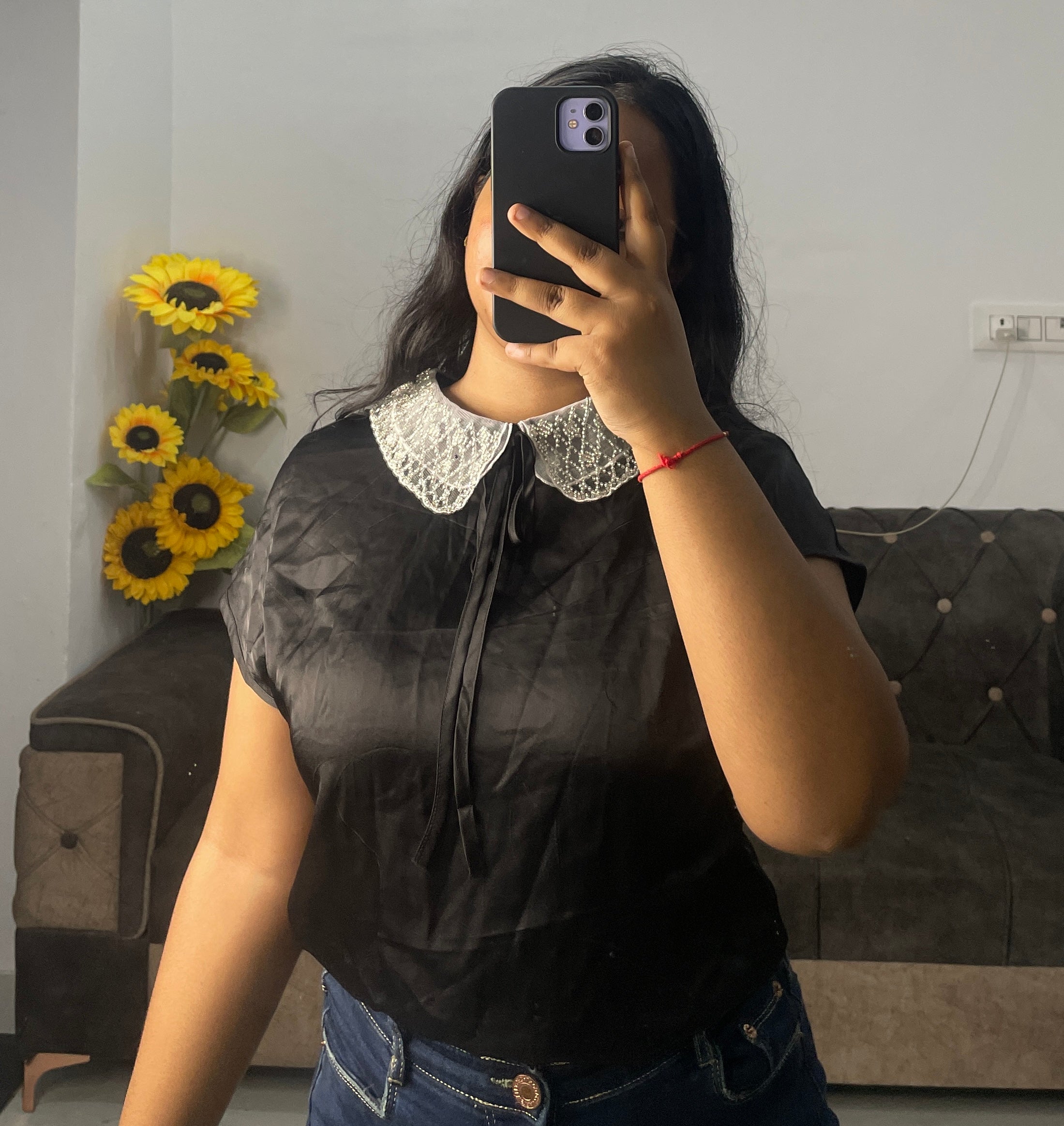 Satin black top