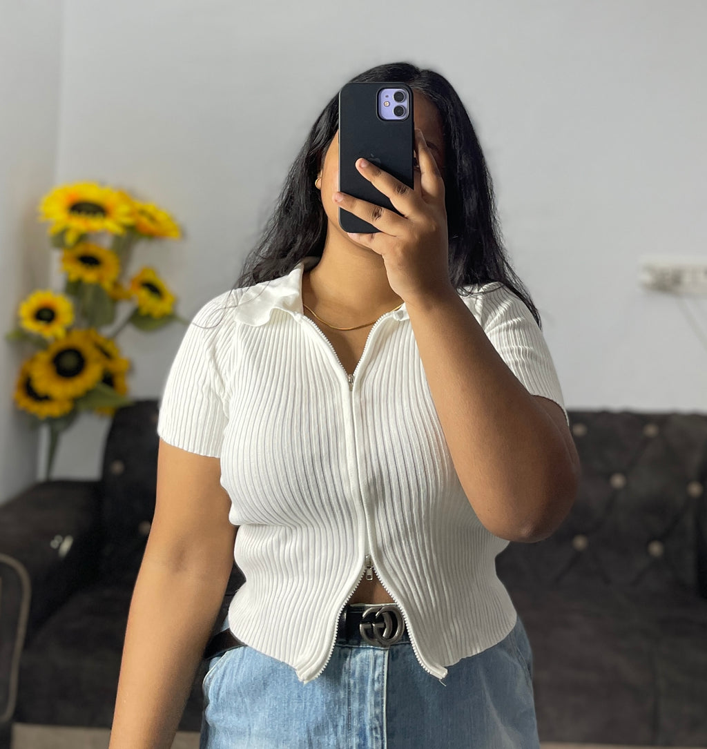 White double zip crop top