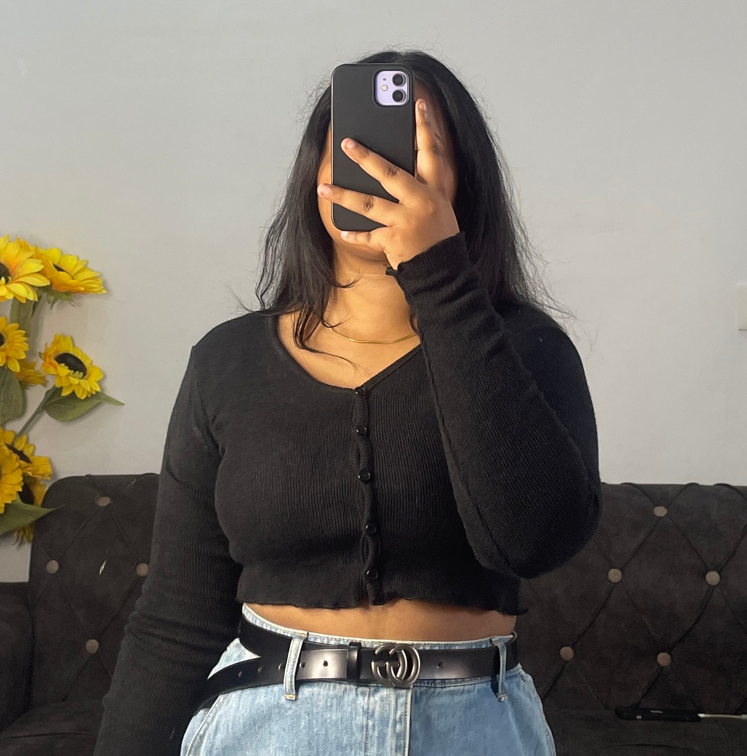 Black knit crop top