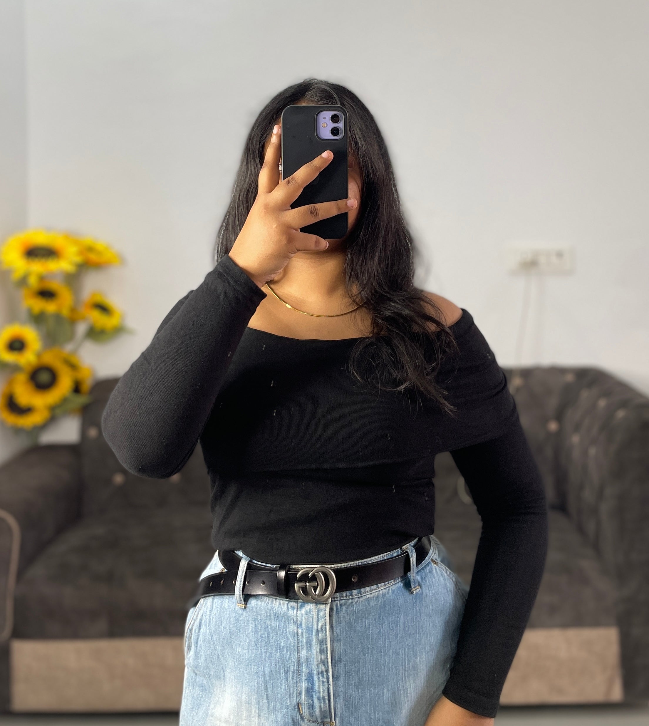 Black off shoulder top