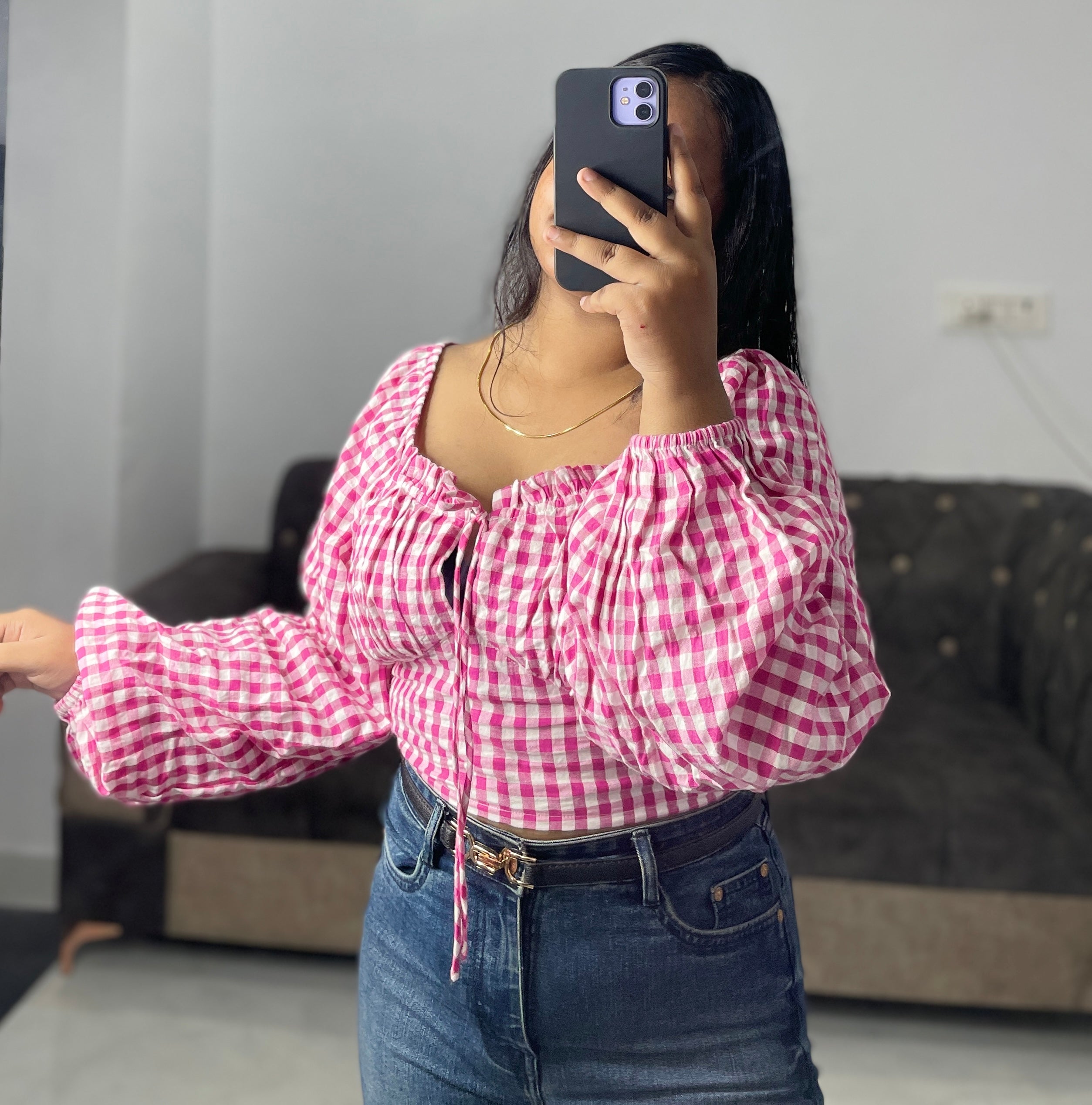 Plaid pink cute crop top