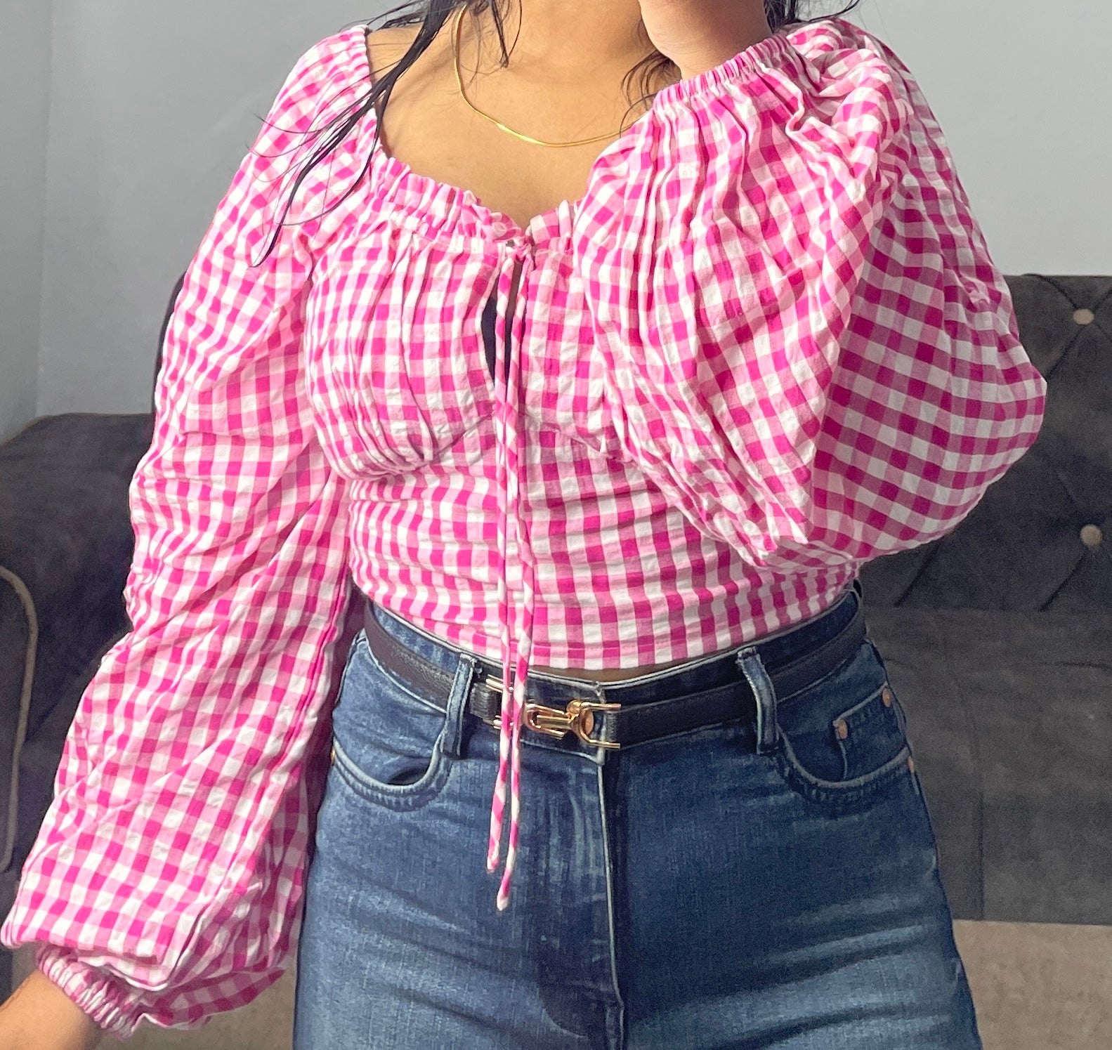 Plaid pink cute crop top