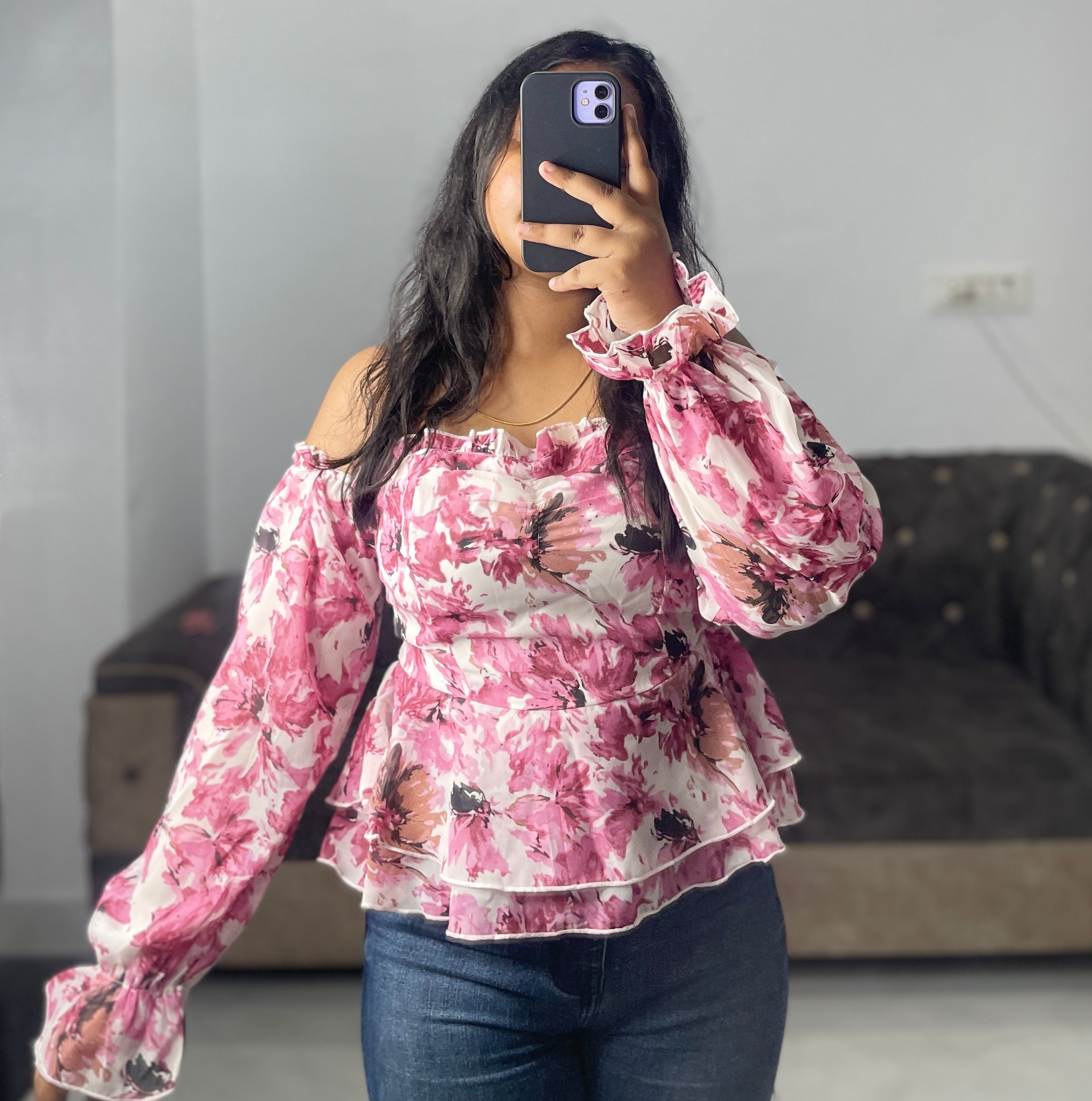 Off shoulder pink top