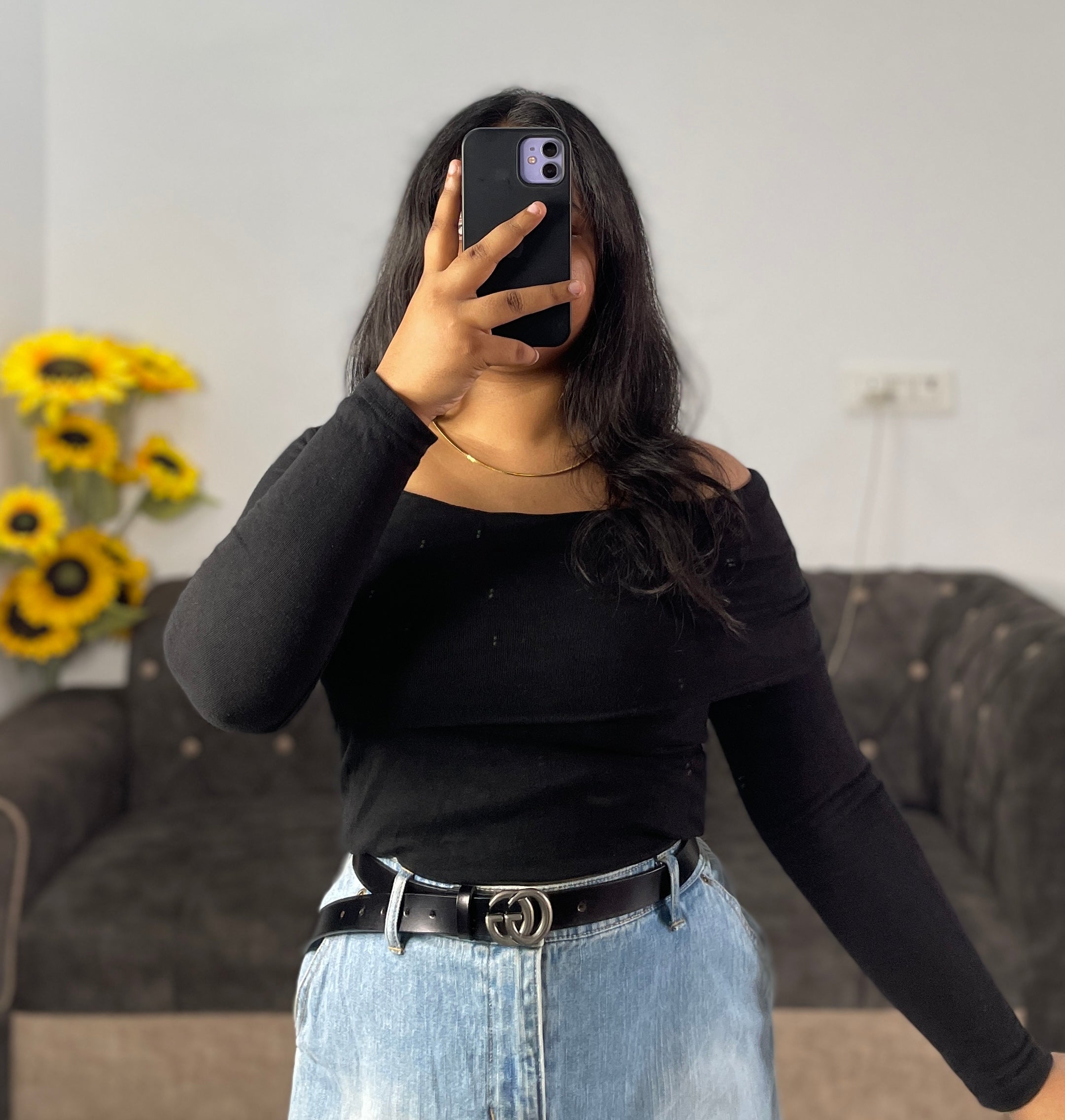 Black off shoulder top