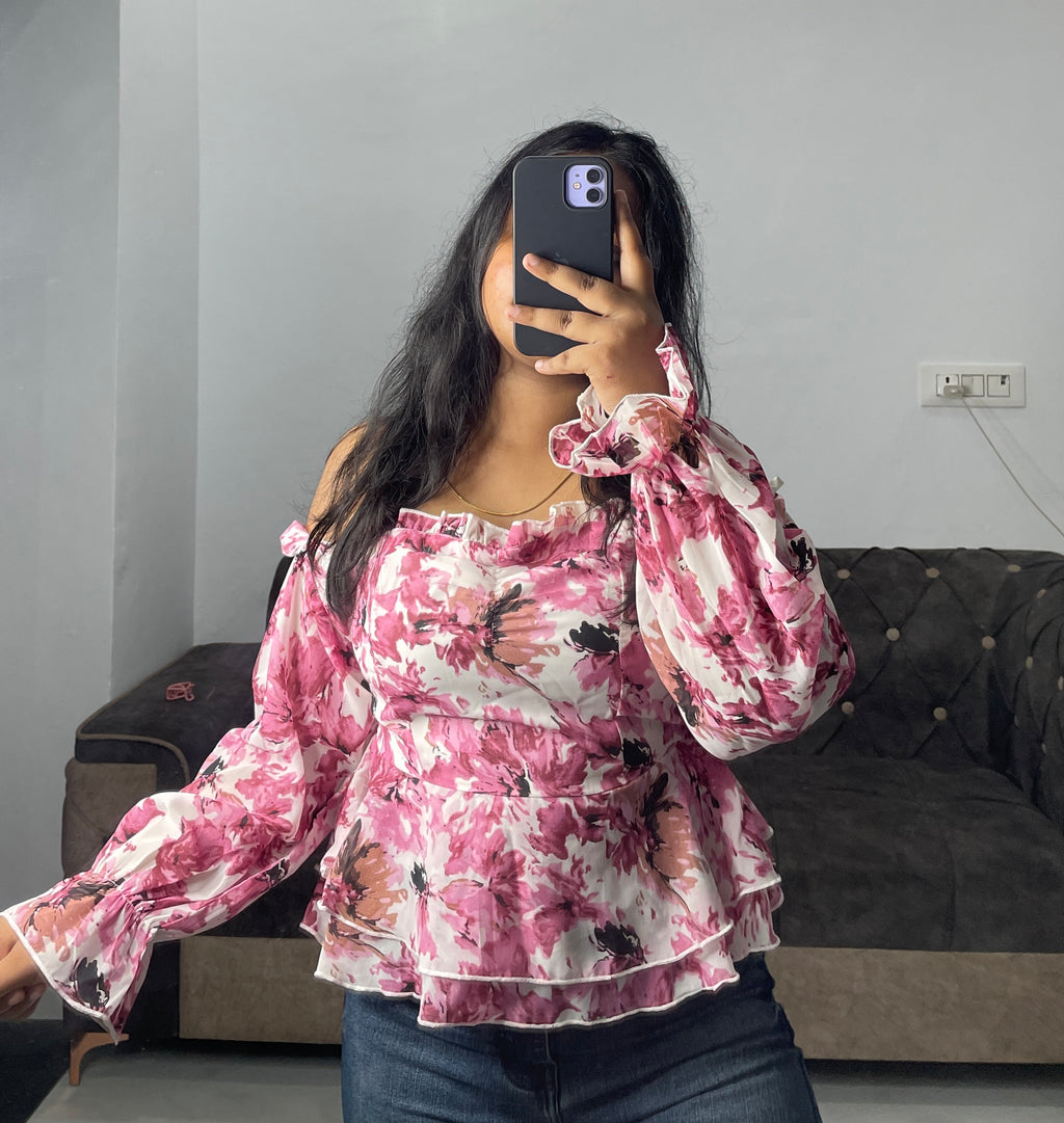 Off shoulder pink top