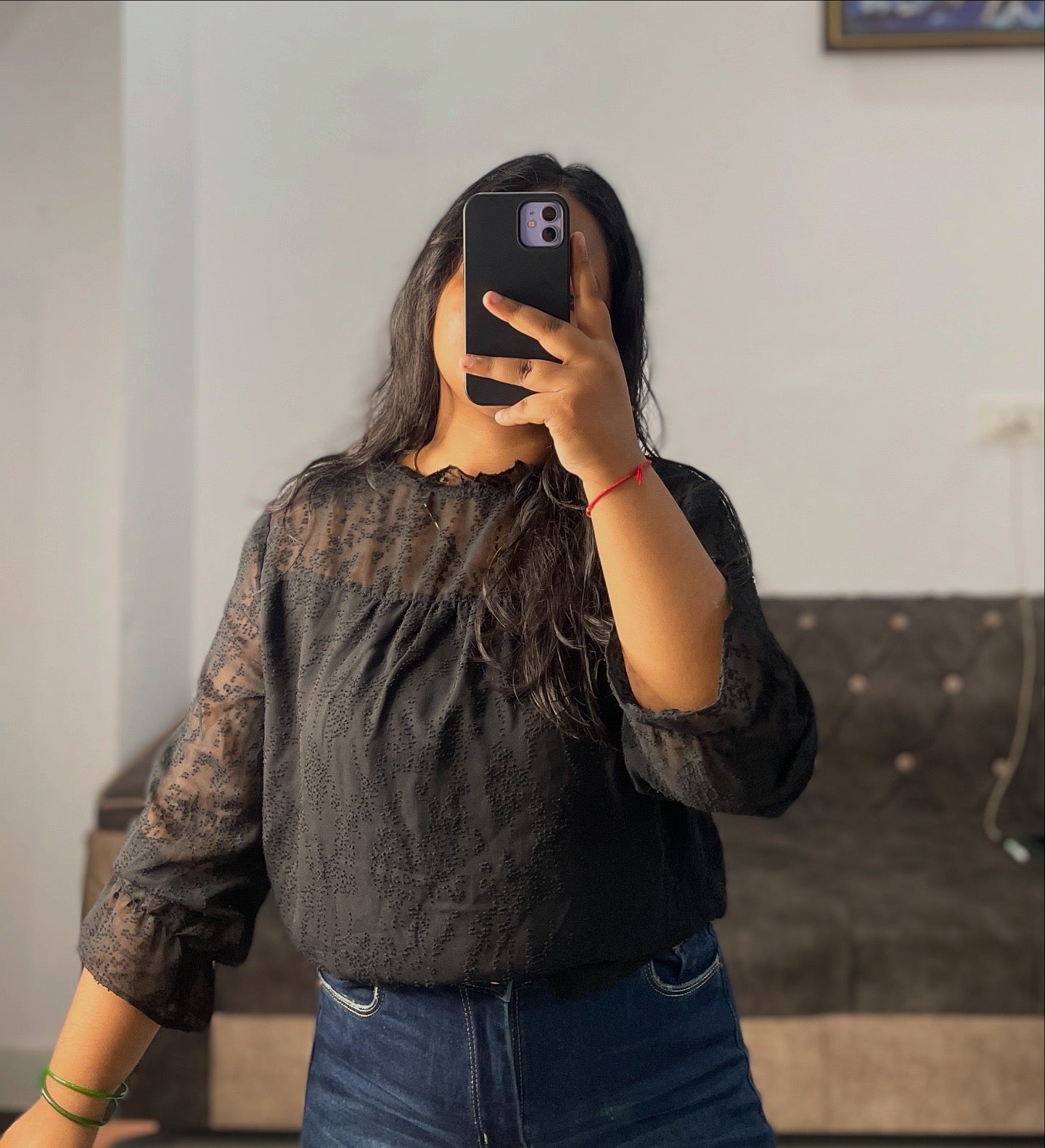 Premium embroidery black top