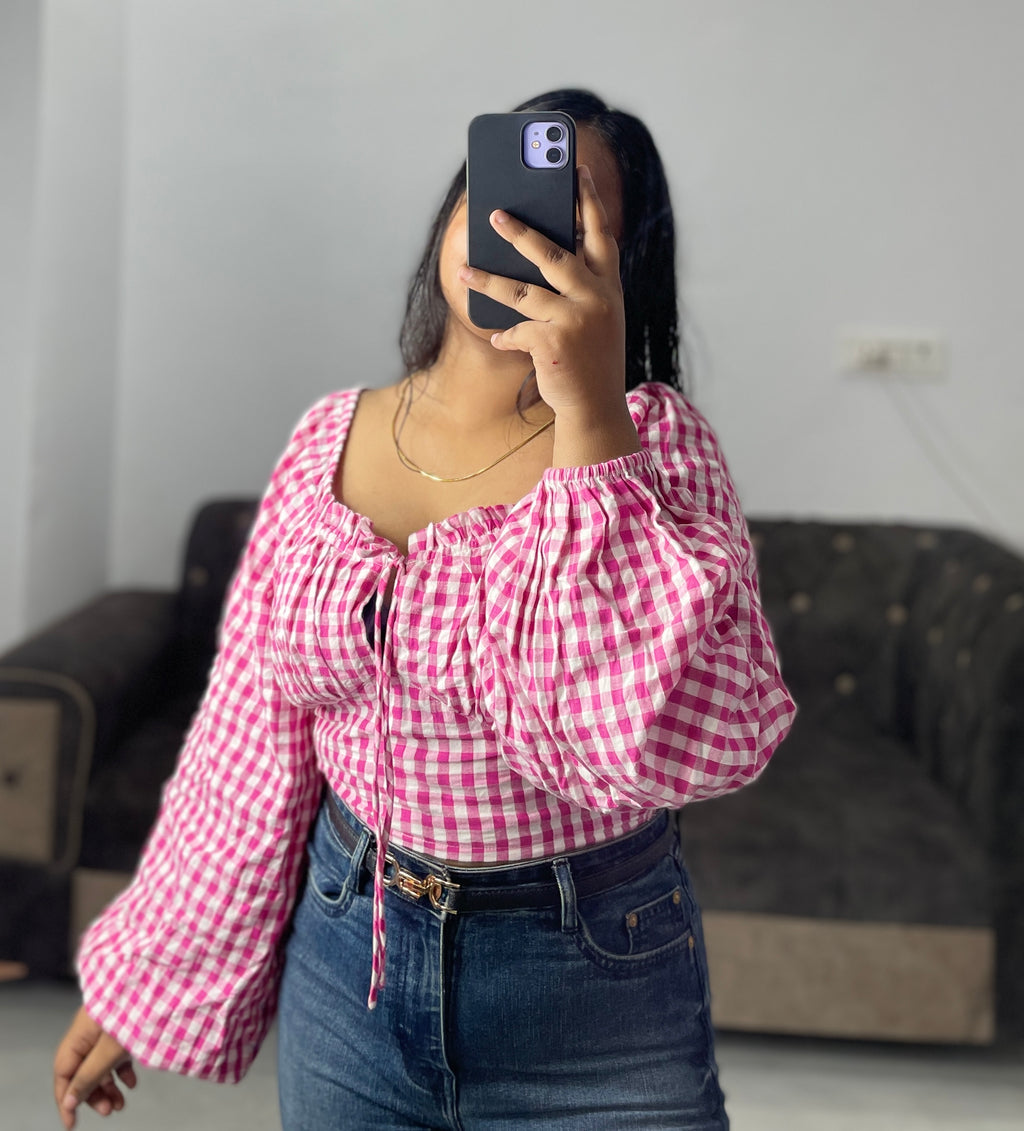 Plaid pink cute crop top