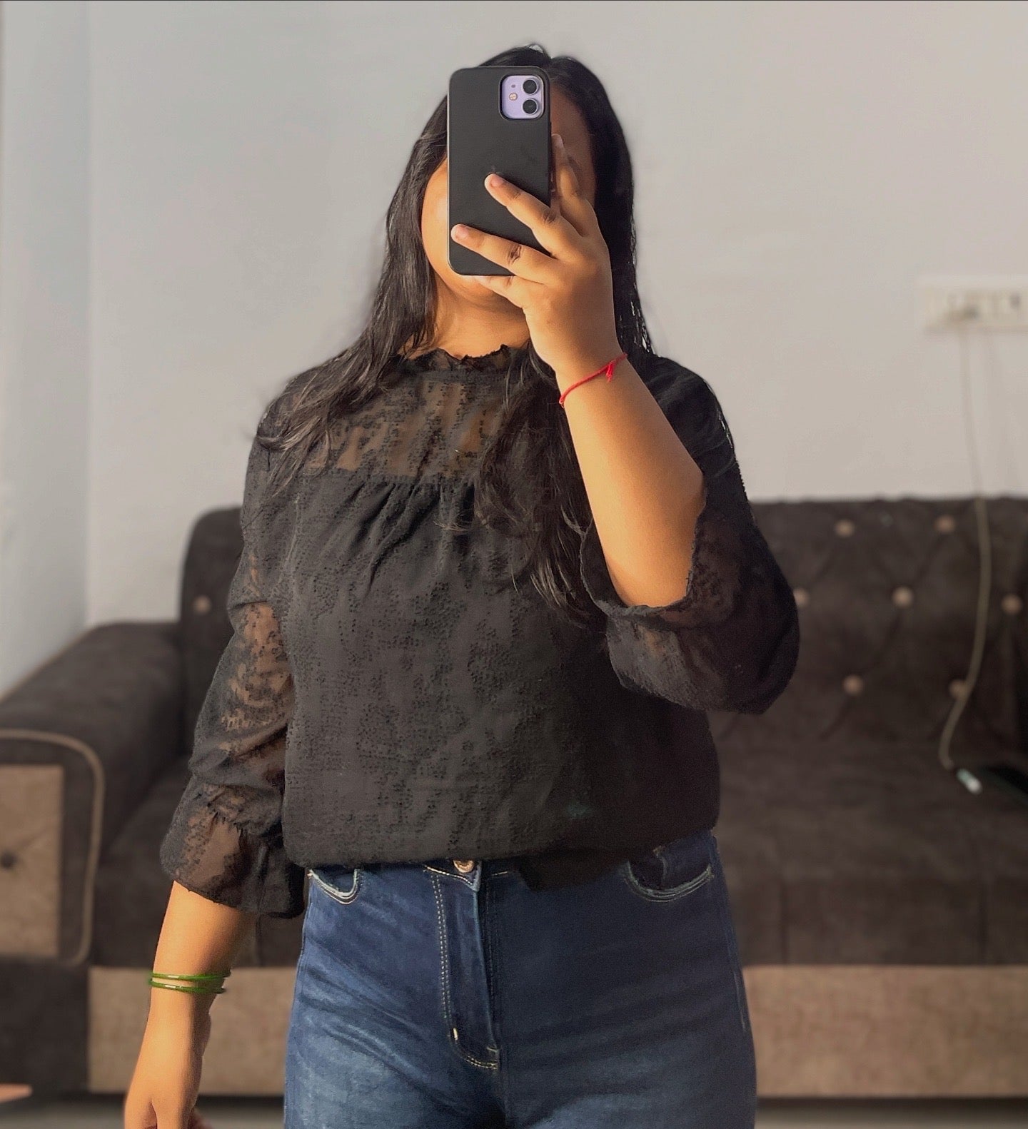 Premium embroidery black top